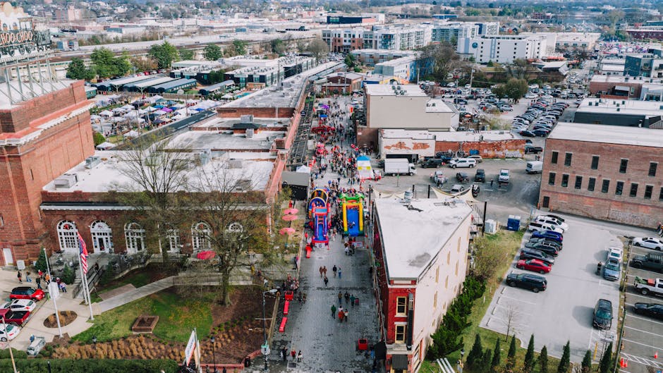 Vibrant cityscape of Chattanooga, Tennessee during a lively spring festival event.